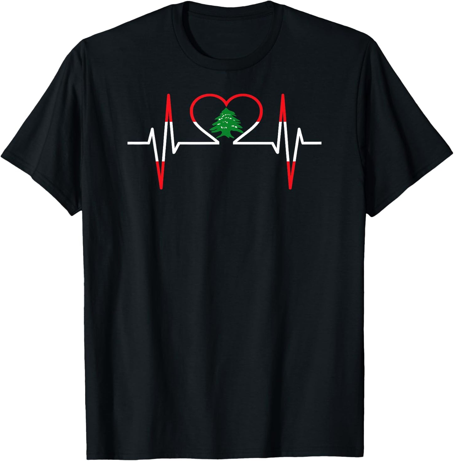 Heartbeat ECG Lebanon, Lebanese Country Flag Color T-Shirt - T-Shirt | Black