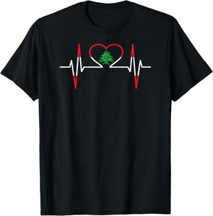 Heartbeat ECG Lebanon, Lebanese Country Flag Color T-Shirt - T-Shirt | Black