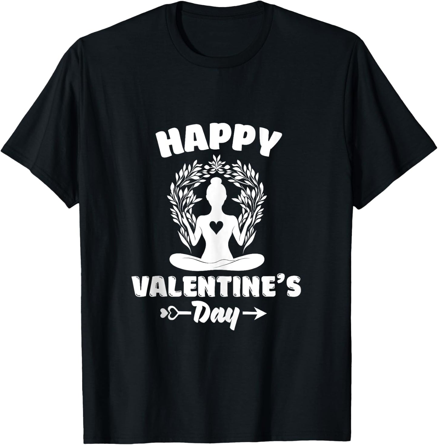 Happy Valentines Day Yoga Namaste Sukhasana Hearts T-Shirt - T-Shirt | Black