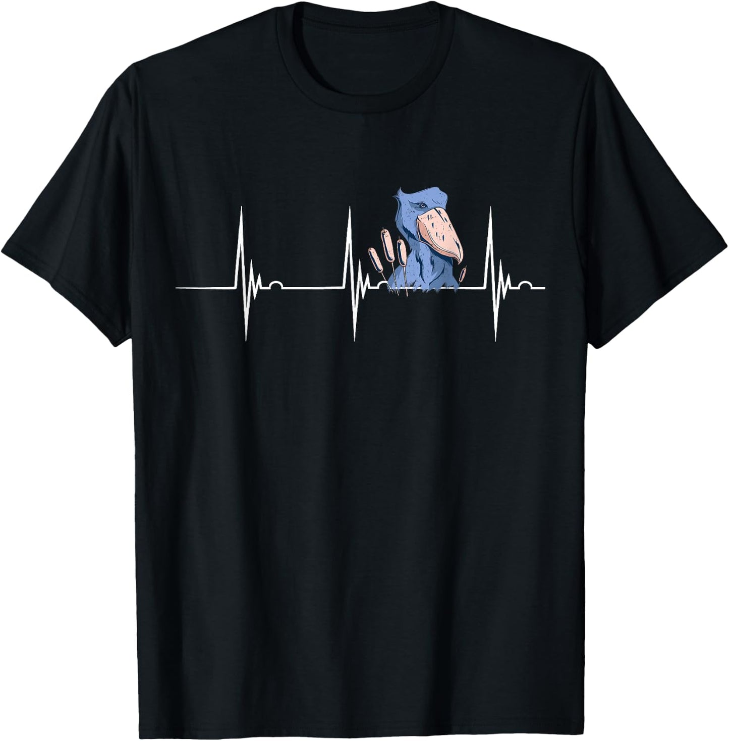 Shoebill Bird Heartbeat EKG Pulse Mayan Bird African Bird T-Shirt - T-Shirt | Black