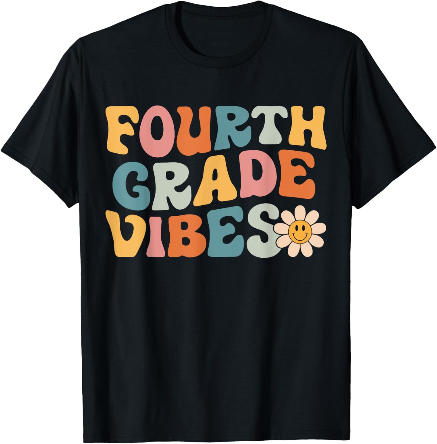 Fourth Grade Vibes - 4th Grade Team Retro 1st Day of School T-Shirt - T-Shirt | Black