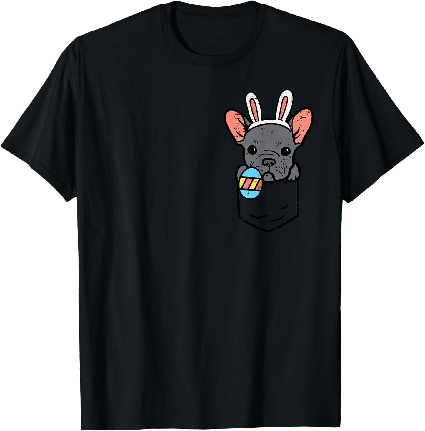 Pocket Easter French Bulldog Bunny Frenchie Dog Men Women T-Shirt - T-Shirt | Black