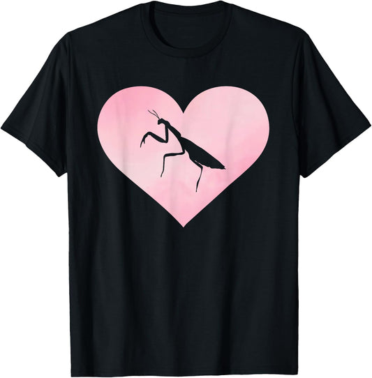 Love Praying Mantis Heart Design Insects T-Shirt - T-Shirt | Black