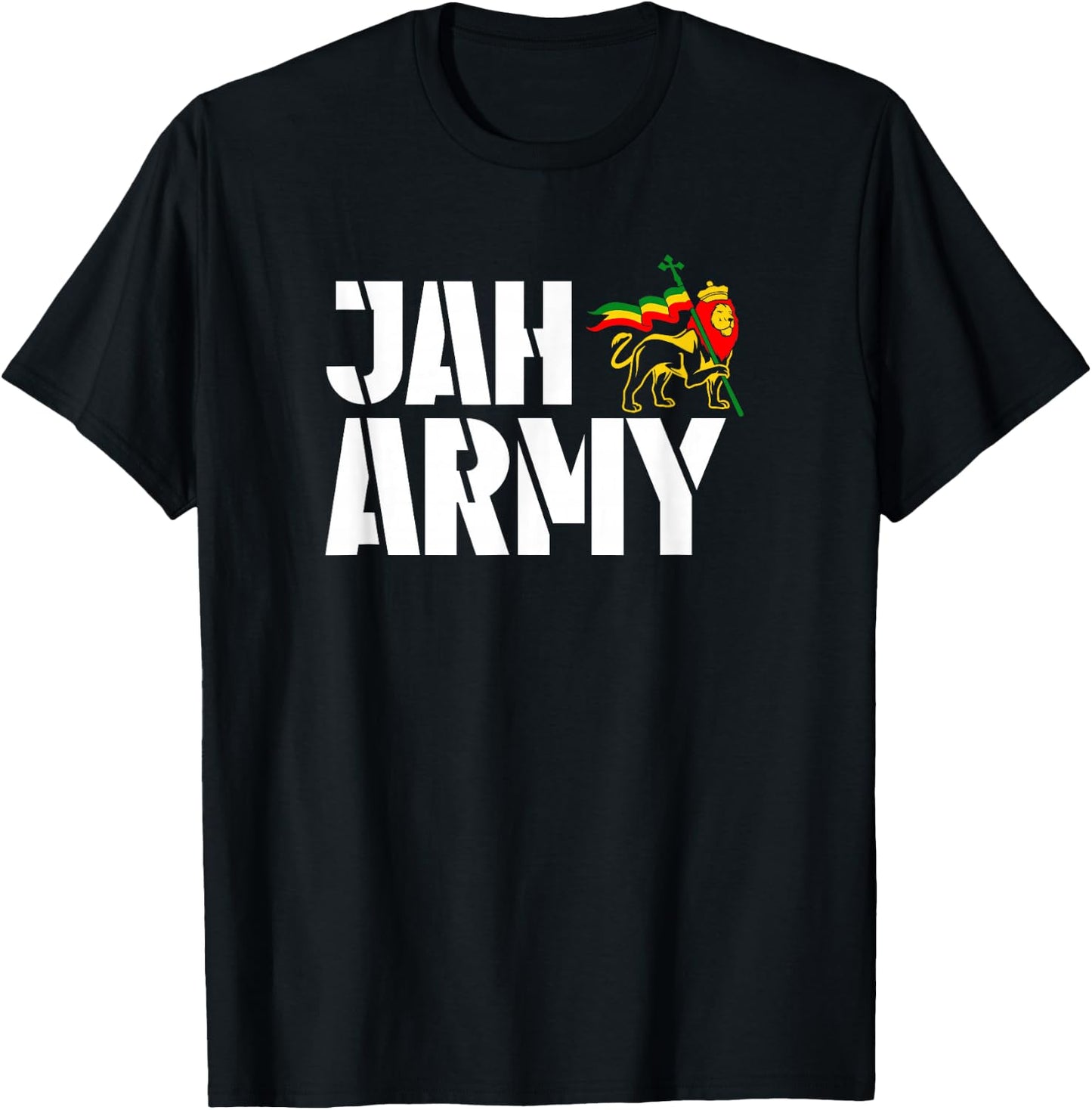 Afro Roots Rastafarian Rasta Jah Army Jamaica Reggae T-Shirt - T-Shirt | Black