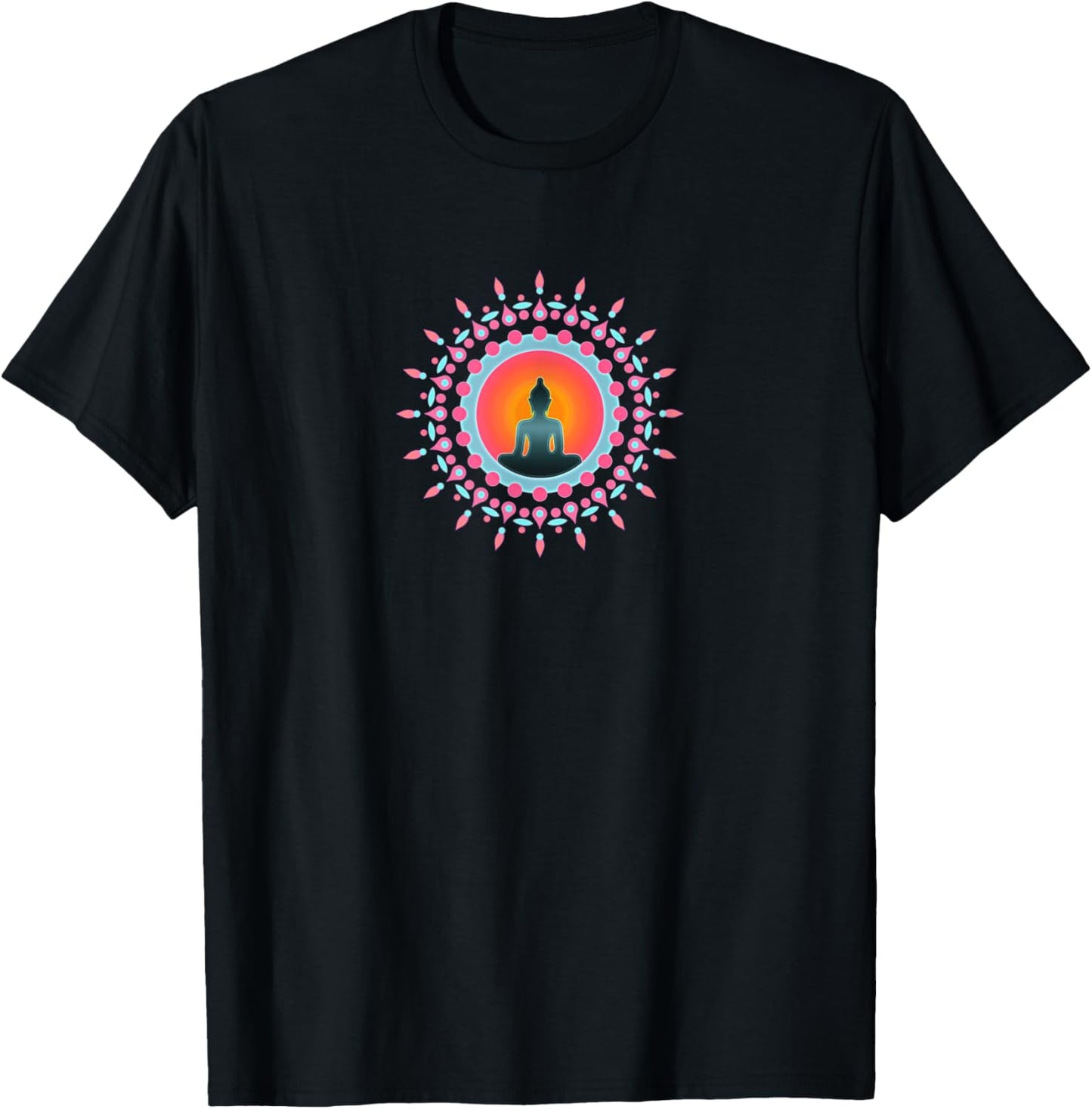 Buddha Meditation Sun Flower Mandala Buddhism Yoga Symbol T-Shirt - T-Shirt | Black