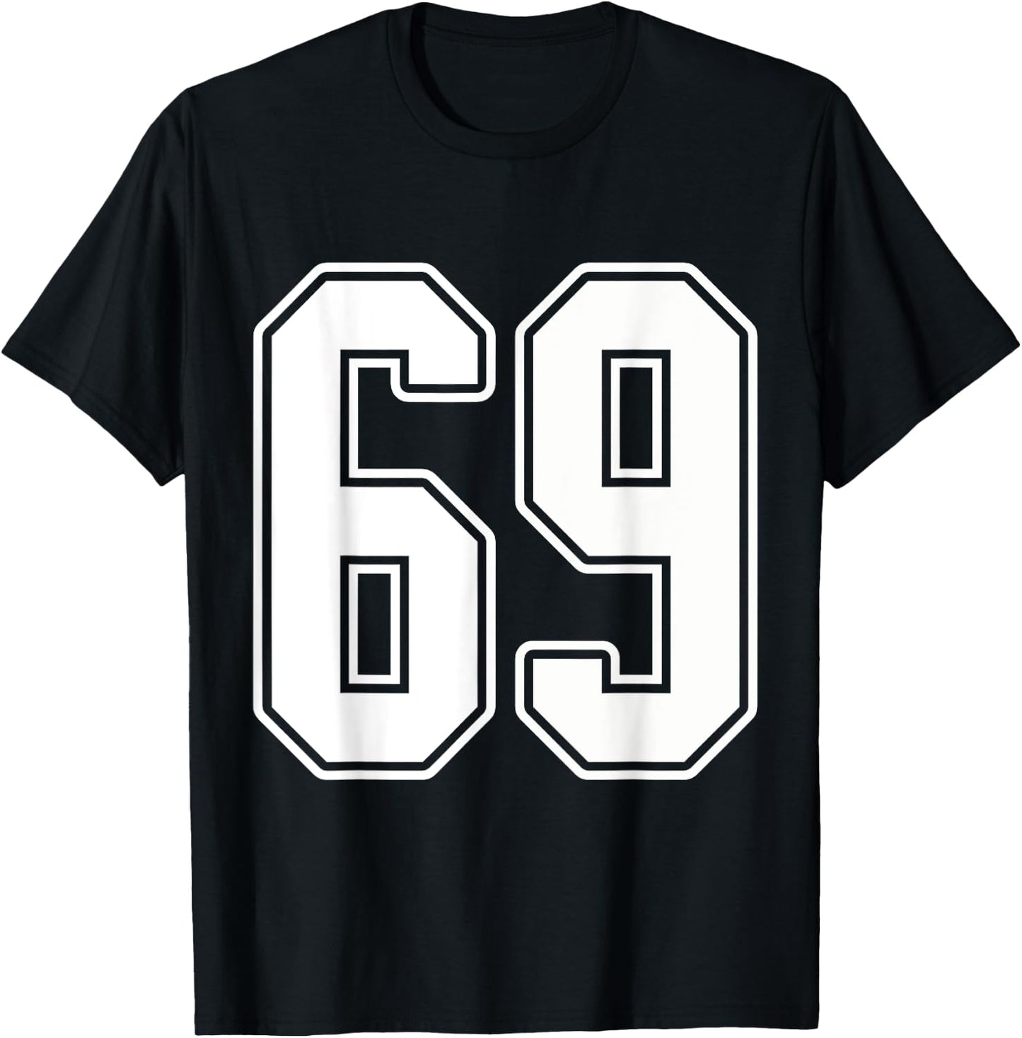#69 White Outline Number 69 Sports Fan Jersey Style T-Shirt - T-Shirt | Black