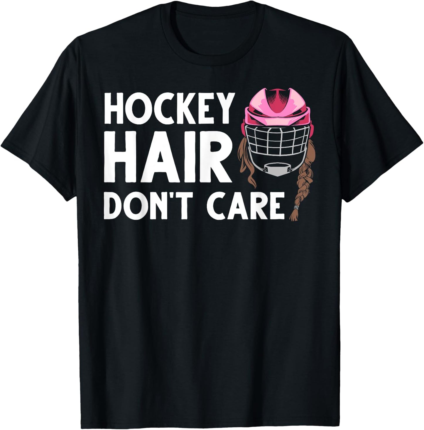 Funny Ice Hockey Girls Field Hockey Helmet Hair T-Shirt - T-Shirt | Black