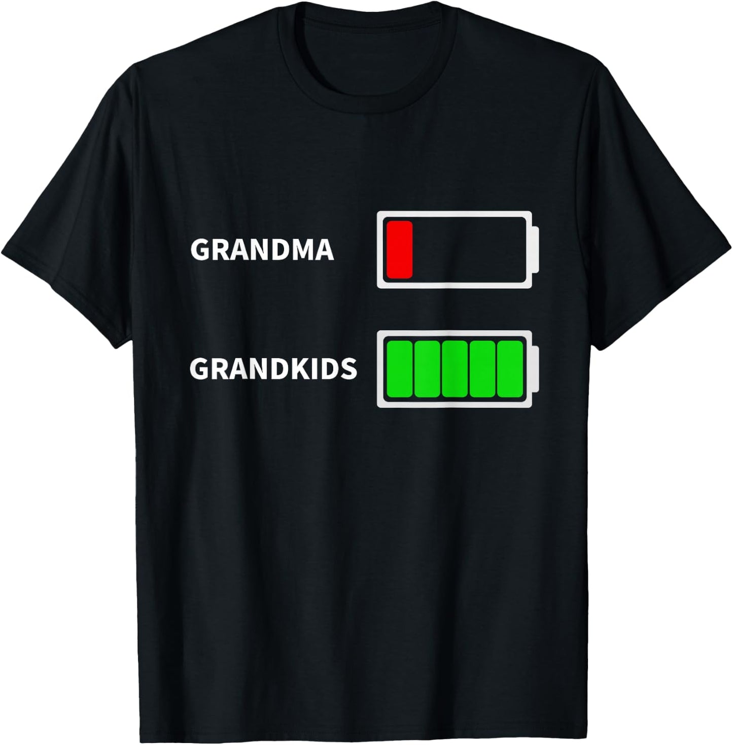 Funny Tired Grandma Low Battery With Grandkids Full Battery T-Shirt - T-Shirt | Black