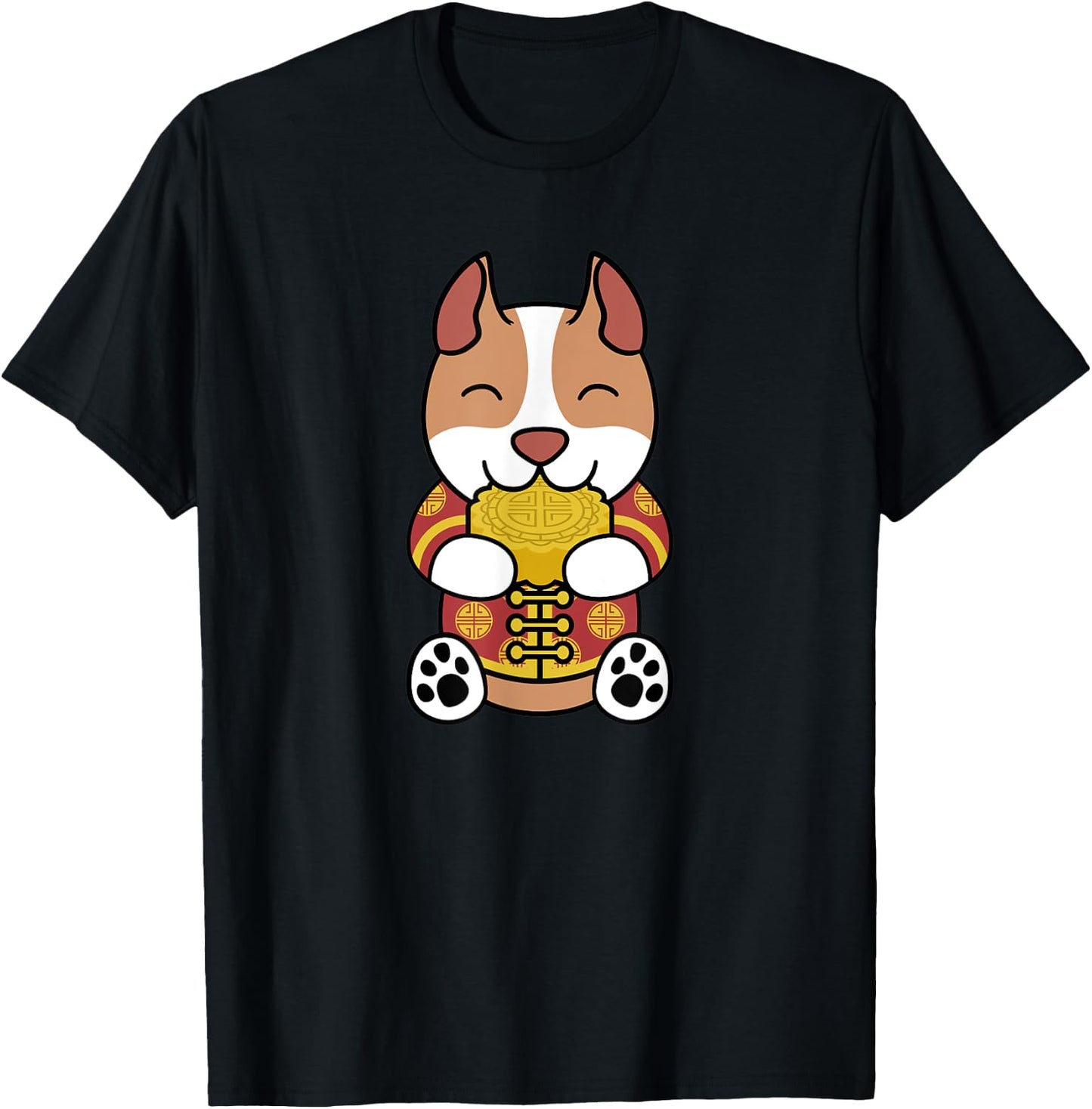 Chinese Costume Mooncake Pit Bull Dog T-Shirt - T-Shirt | Black