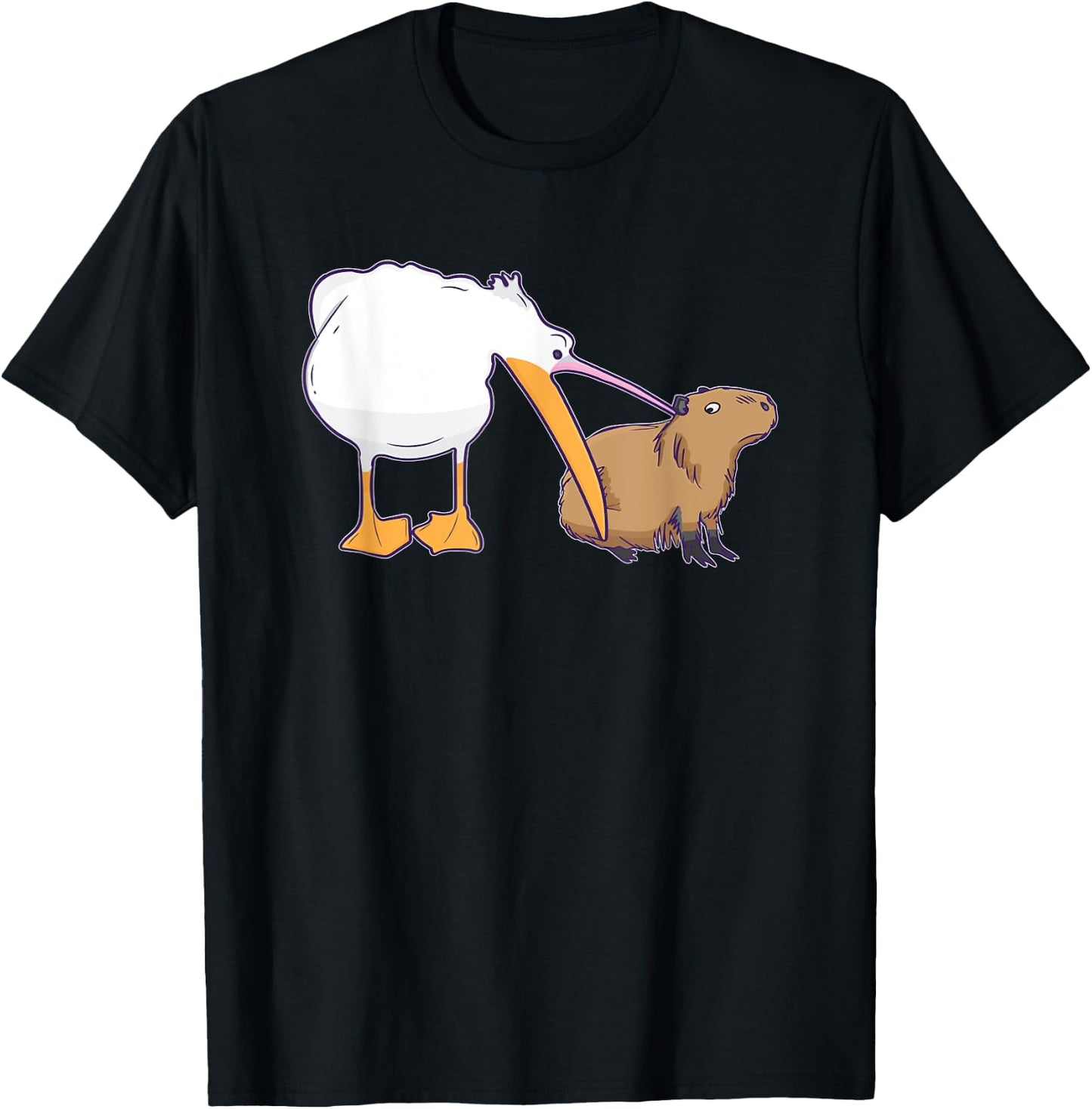 Pelican Tries to Eat Capybara Funny Cute Kawaii Meme T-Shirt - T-Shirt | Black