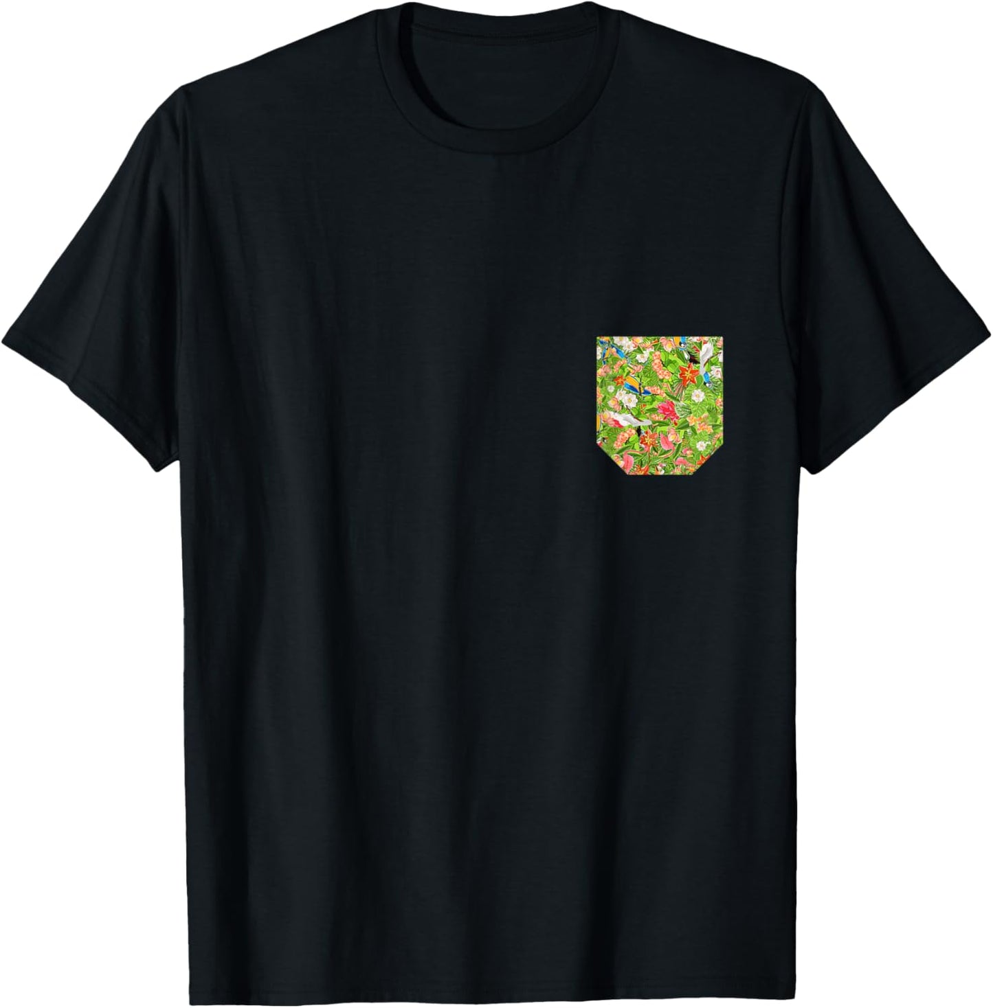 Pocket | Tropical Bird Hawaiian Theme T-Shirt - T-Shirt | Black