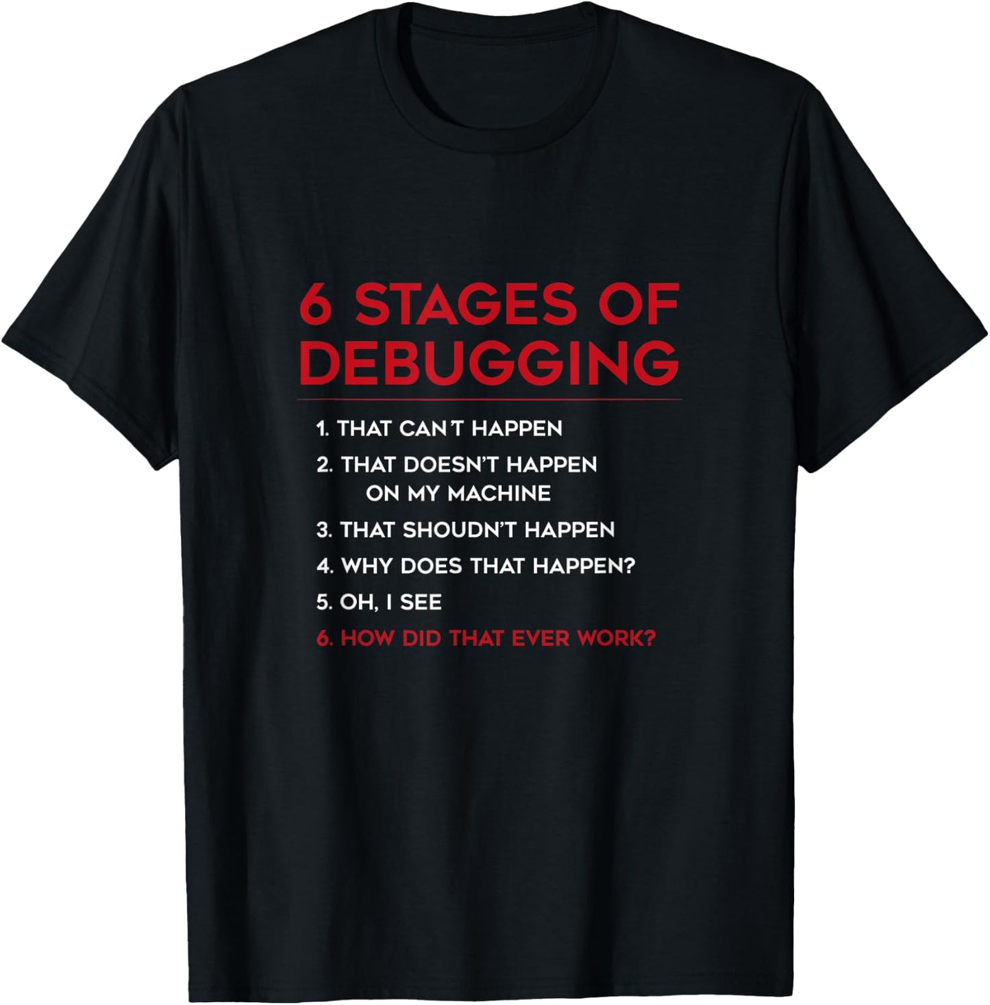 Coding 6 Stages of Debugging Bug Computer Programmer T-Shirt - T-Shirt | Black
