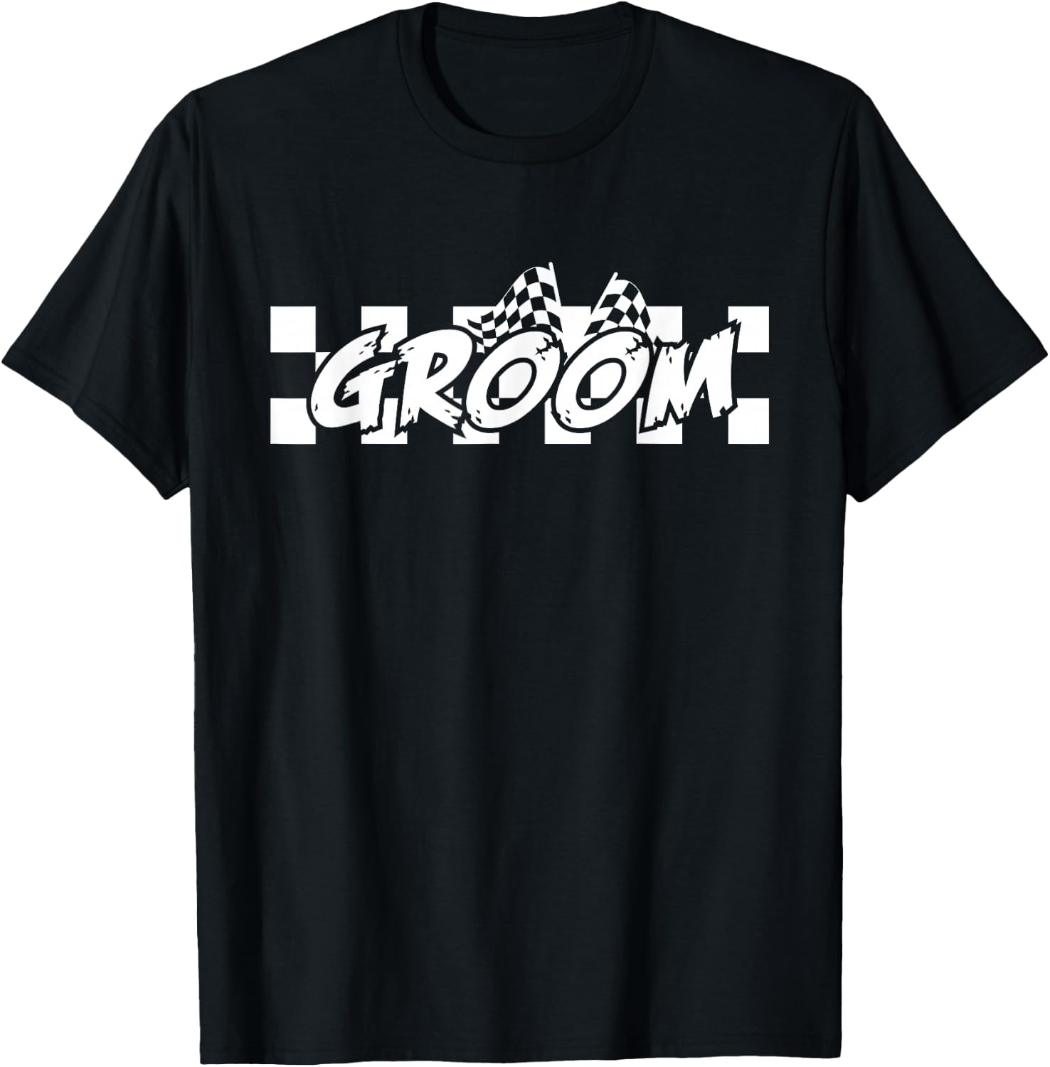 Groom Racing Checkered Flag Wedding Party T-Shirt - T-Shirt | Black