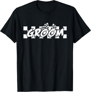 Groom Racing Checkered Flag Wedding Party T-Shirt - T-Shirt | Black