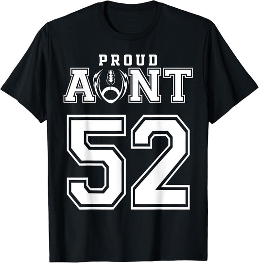 Custom Proud Football Aunt Number 52 Personalized T-Shirt - T-Shirt | Black