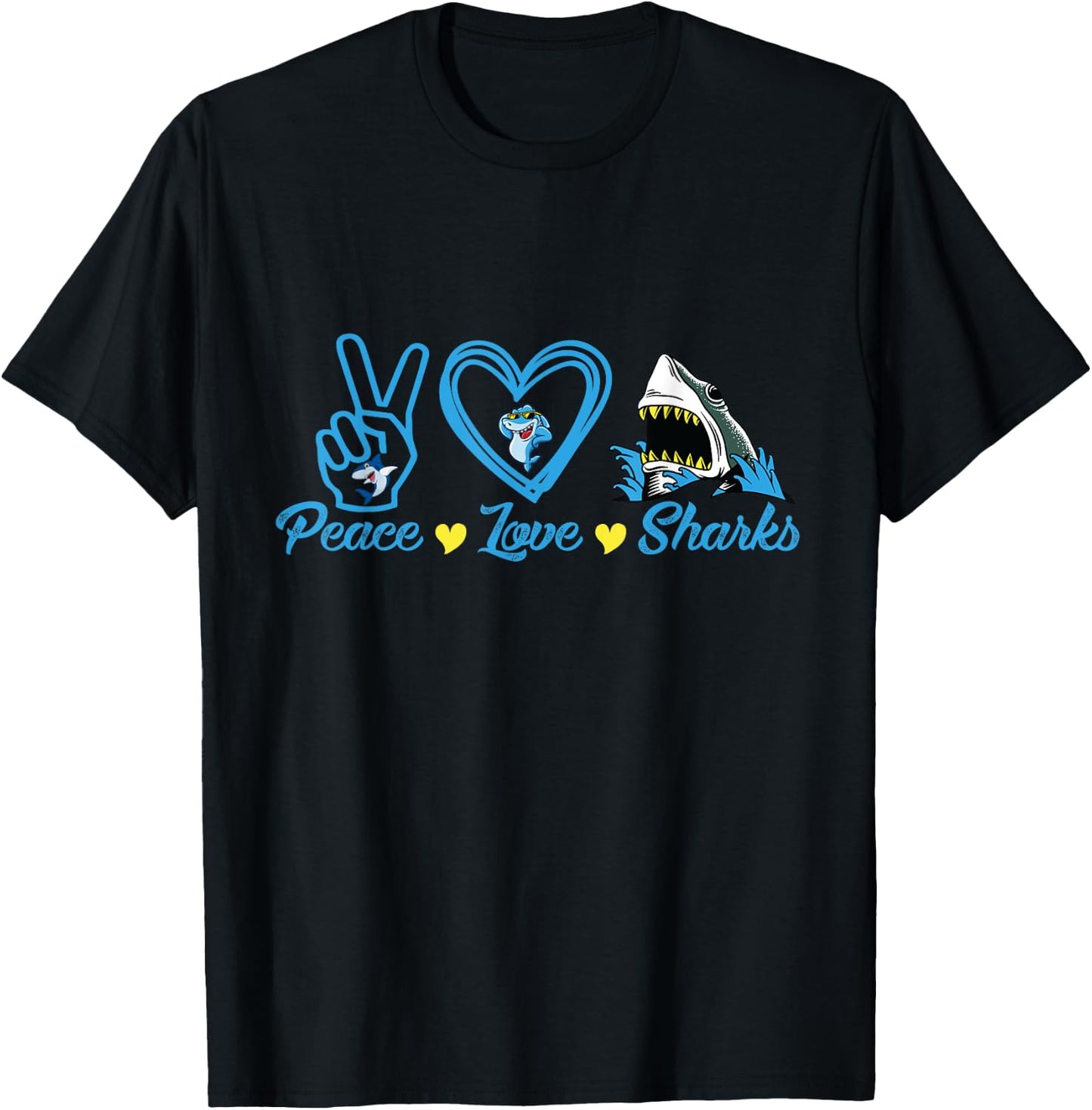 Peace Love Sharks - Shark Lover Gift T-Shirt - T-Shirt | Black
