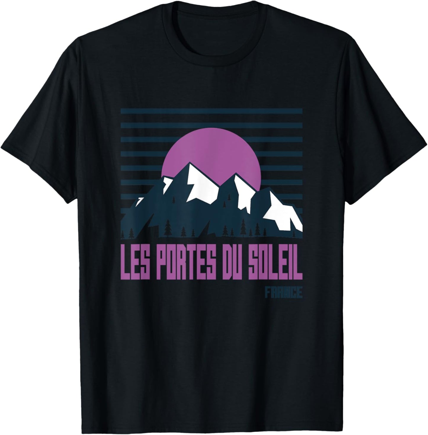 Les Portes Du Soleil Vintage Mountains Hiking France Retro T-Shirt - T-Shirt | Black