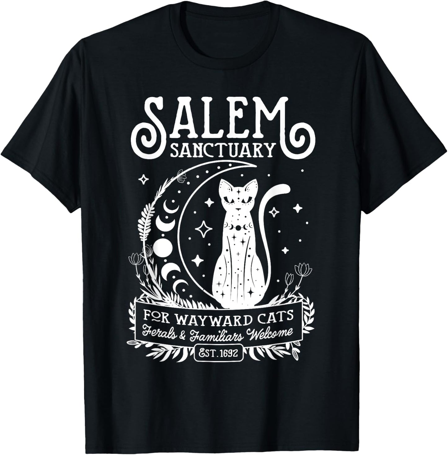 Funny Witch Salem Home For Wayward Black Cats 1692 Halloween T-Shirt - T-Shirt | Black