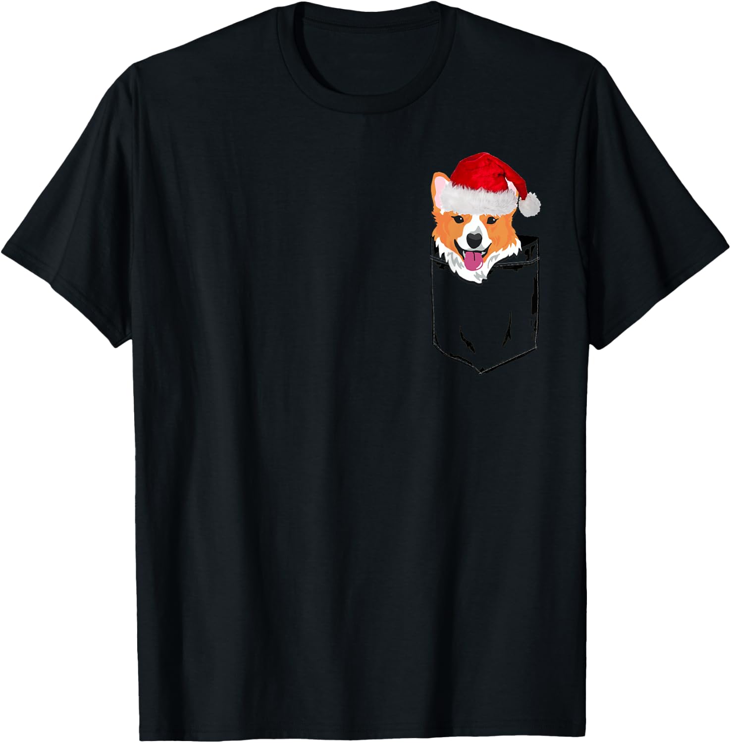 Corgi Santa Christmas Shirt Pocket Dog Funny Xmas T-Shirt - T-Shirt | Black
