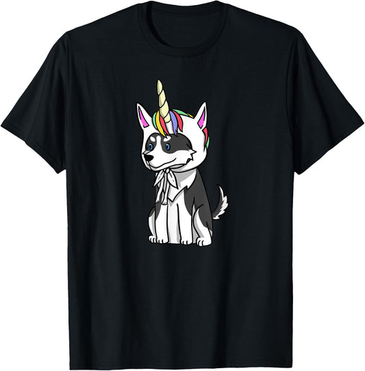 Funny Siberian Husky Unicorn Cute Dog Gift Women Kids T-Shirt - T-Shirt | Black