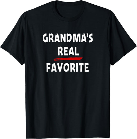 Grandma's Real Favorite Grandchild Funny Sibling Rivalry T-Shirt - T-Shirt | Black