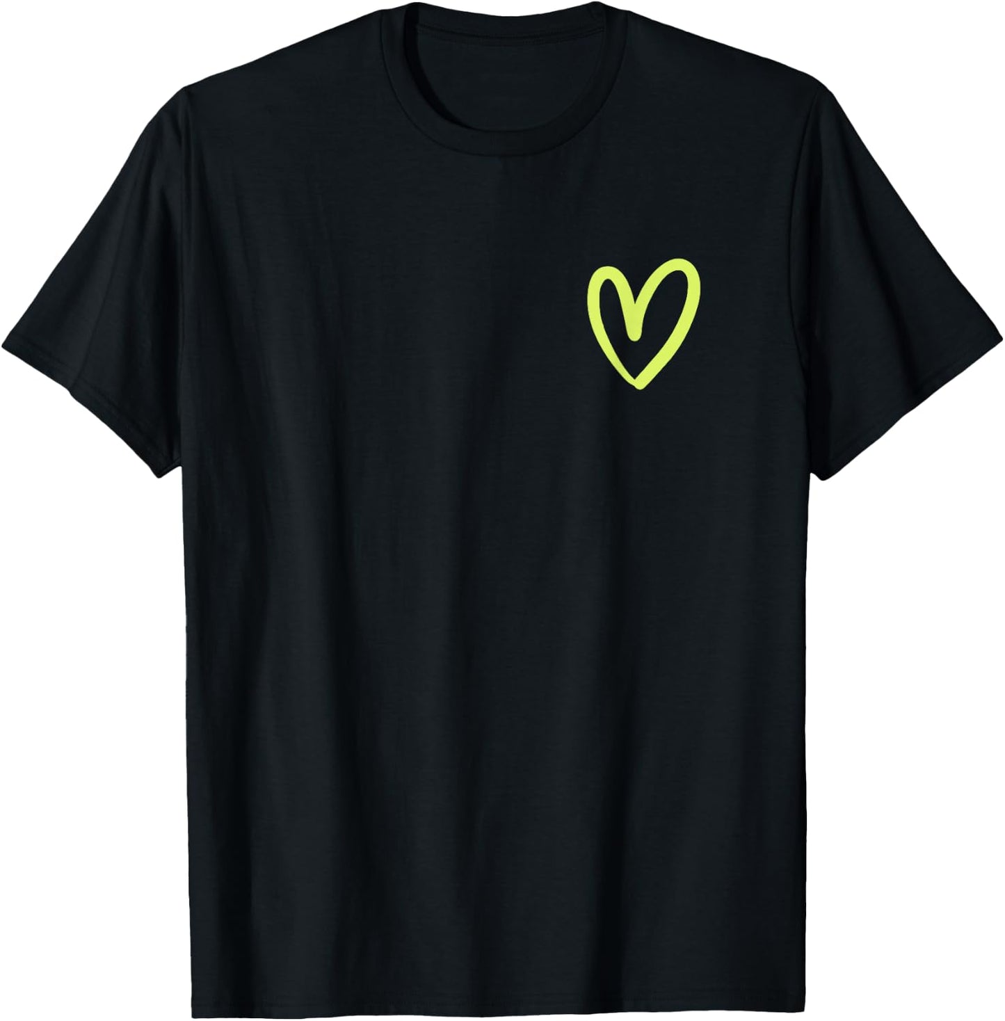 Vintage Cute Hand Drawn Lime-Green Minimalist Heart on Black T-Shirt - T-Shirt | Black
