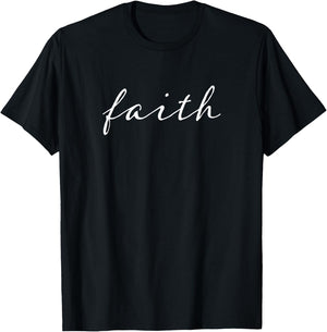 Faith Script Inspirational Word Cursive Design T-Shirt - T-Shirt | Black