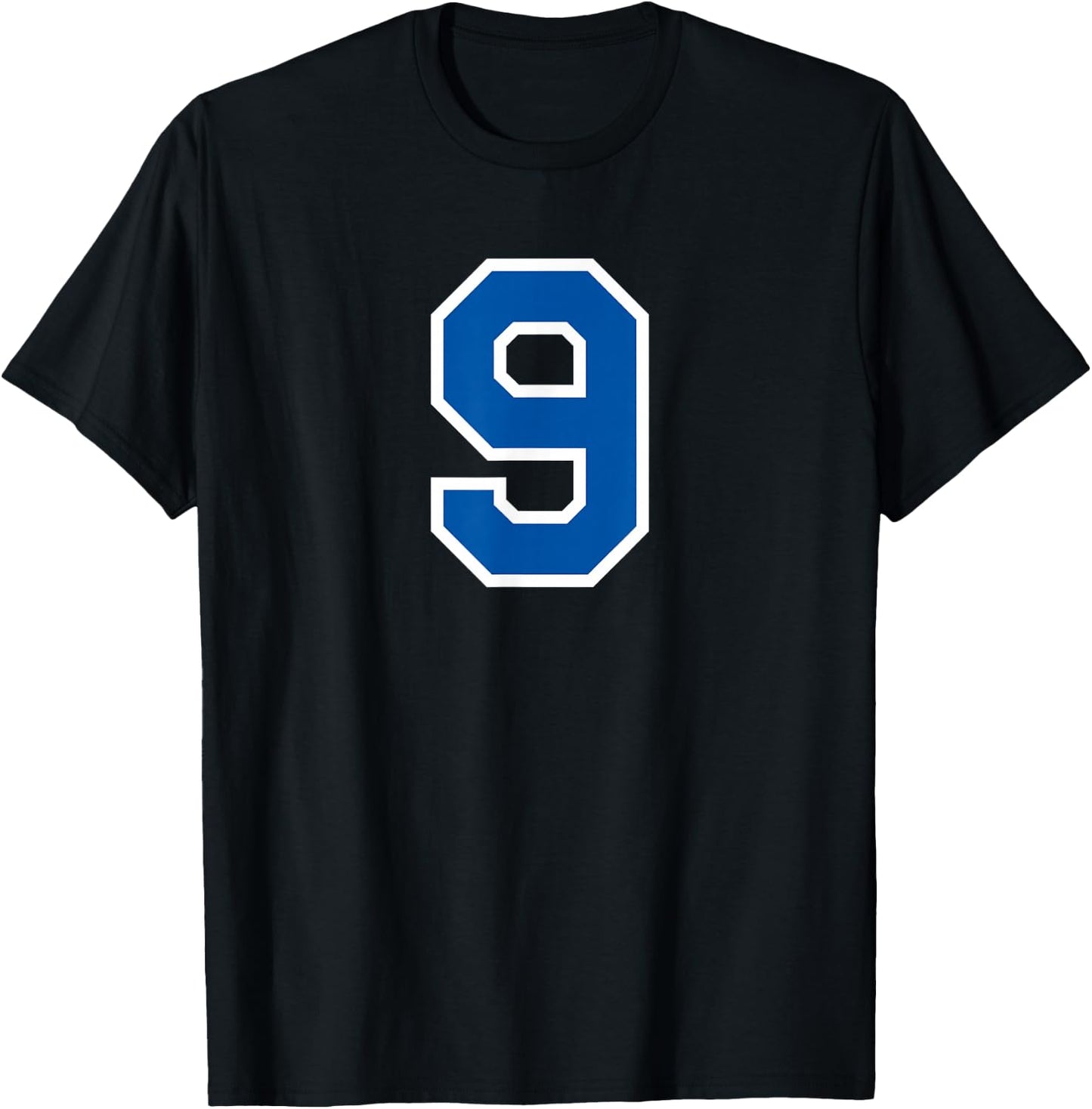 Number #9 Varsity White Blue Sports Team T-Shirt - T-Shirt | Black