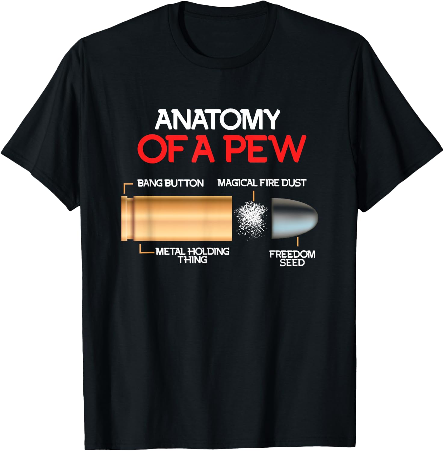 Waffen Anatomie Handfeuerwaffe Pistolen Munition Men's Black Modern Letter Print , Small, Short Sleeve, Classic Fit, Pull On, Straight Hemline, Round Neck, Regular Body, US Size Small T-Shirt - T-Shirt | Black