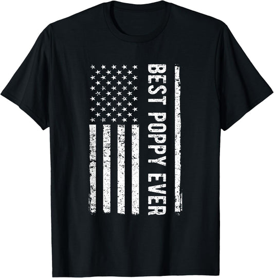Father's day Best Poppy Ever US American Flag Gift Grandpa Men T-Shirt - T-Shirt | Black