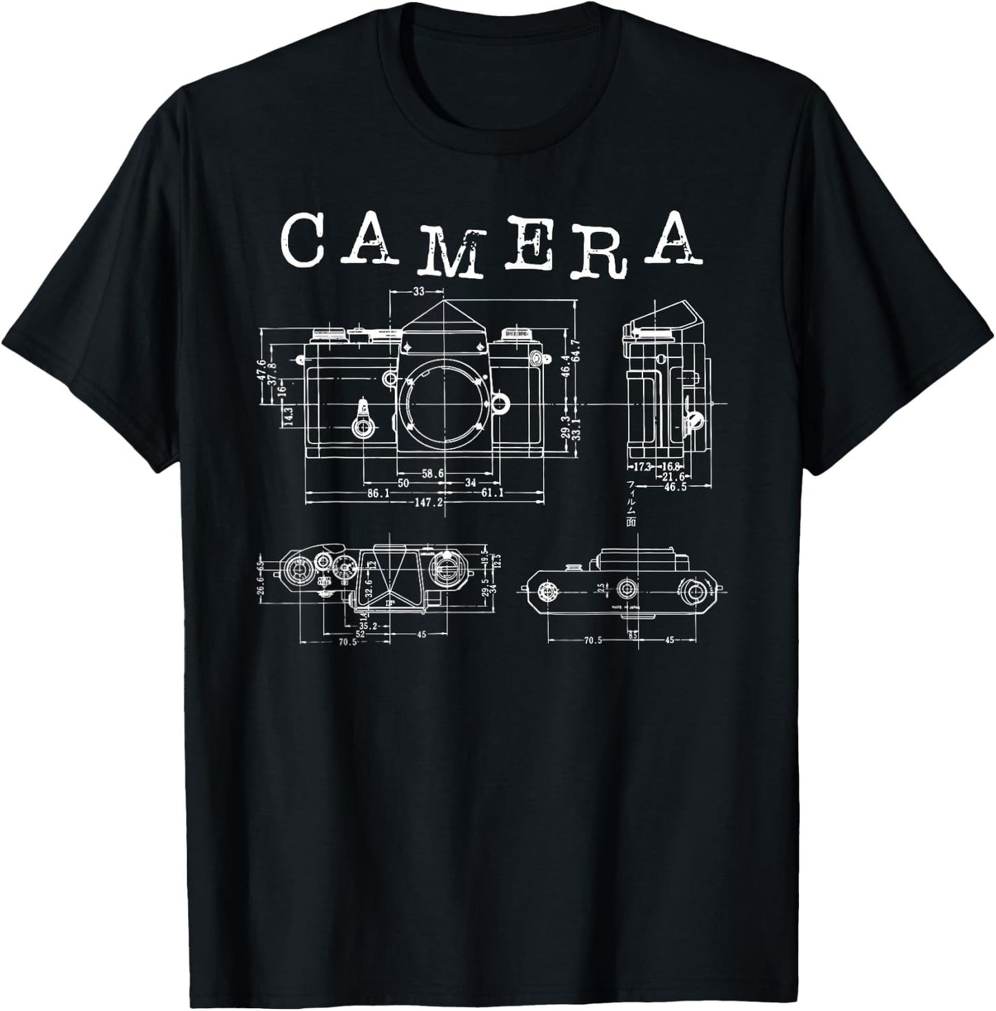 Cool Camera Vintage Patent Blueprint Photography Nerd T-Shirt - T-Shirt | Black