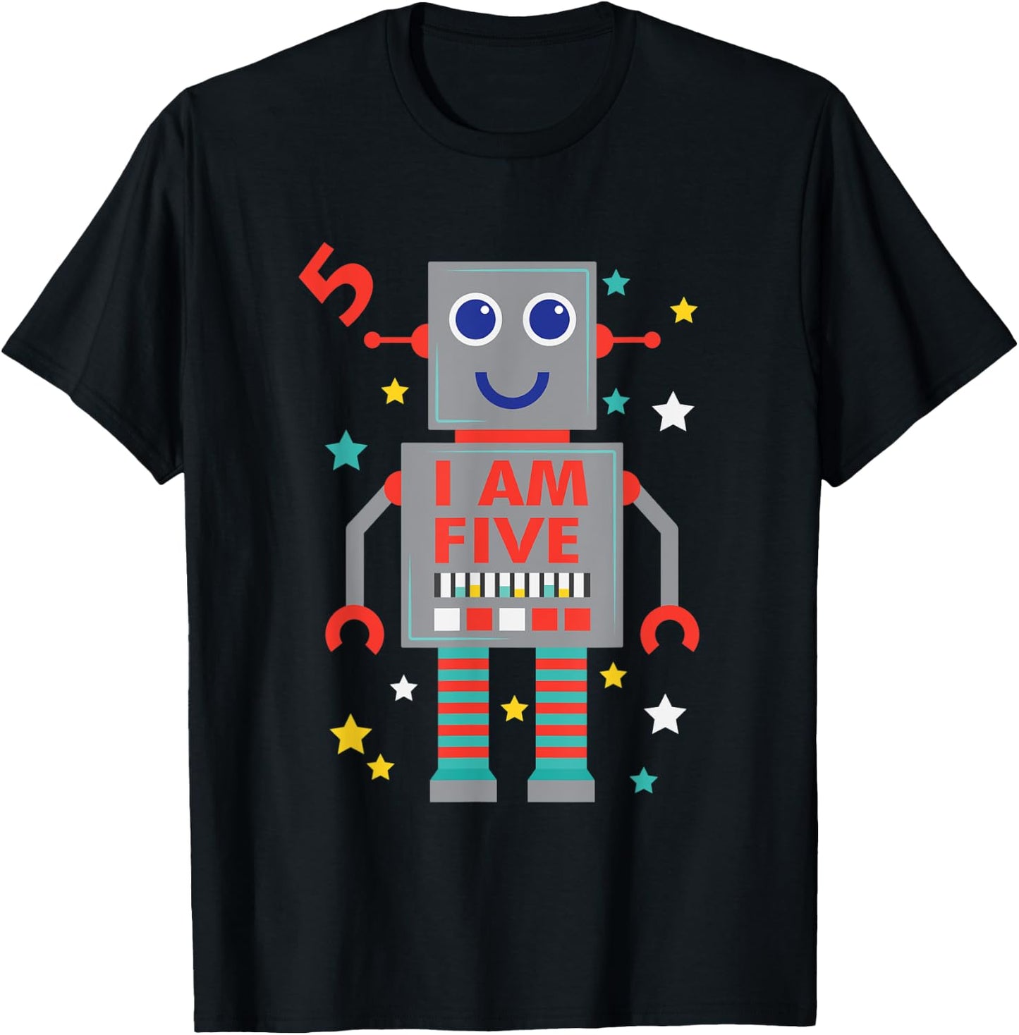 I Am Five Robot Funny Robotics 5 Year Old Birthday Party T-Shirt - T-Shirt | Black