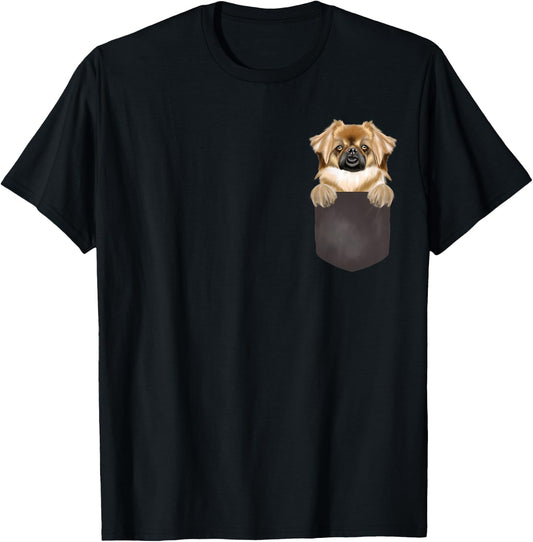 Dog In Pocket Funny Dog Lover Tibetan Spaniel T-Shirt - T-Shirt | Black