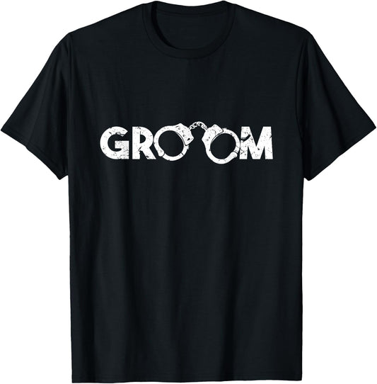 Funny Groom Handcuffs Wedding T-Shirt - T-Shirt | Black
