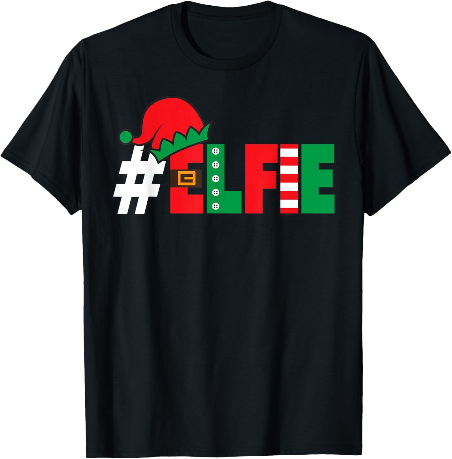 #Elfie Funny Christmas Elfie Elf Selfie Picture Holiday Pun T-Shirt - T-Shirt | Black
