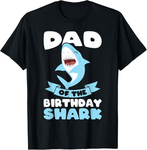 Dad of the Birthday Shark Birthday T-Shirt - T-Shirt | Black