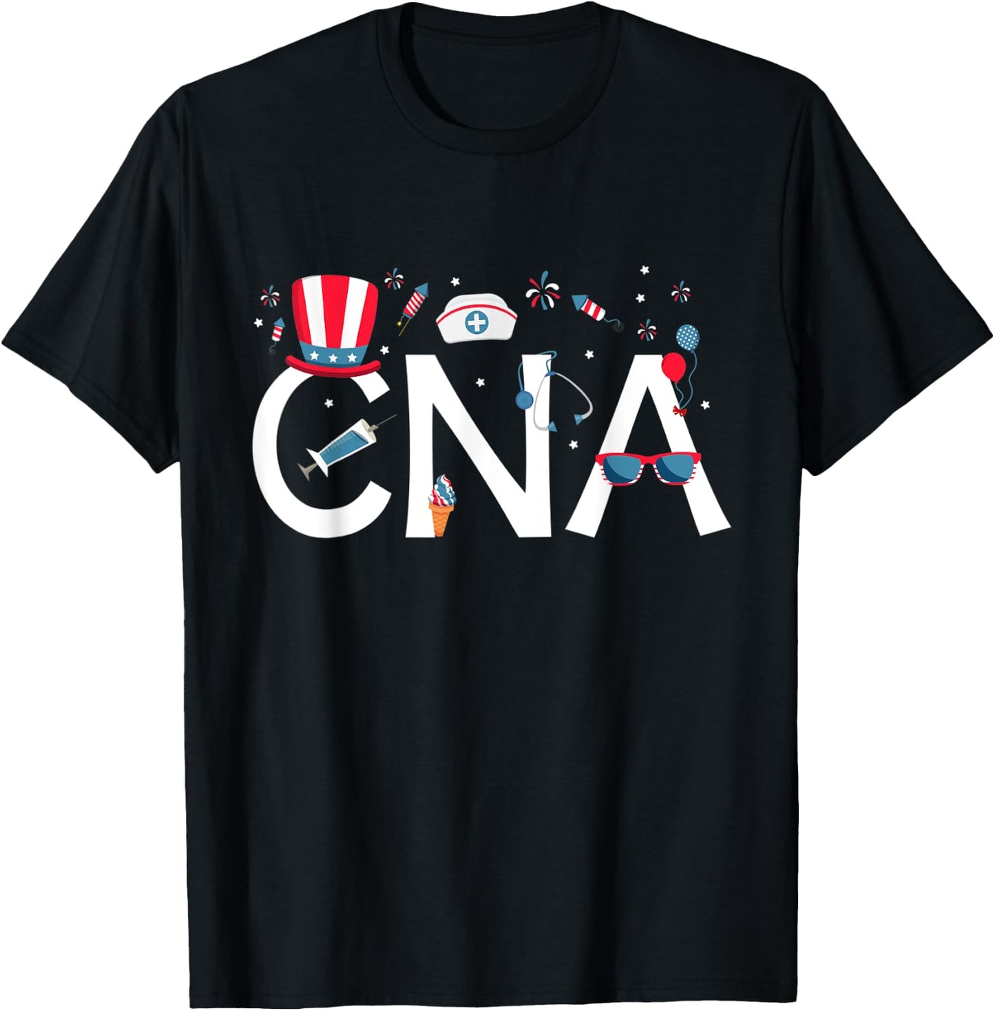 American CNA 4th of July Nursing Certified Nursing Assistant Women Kids Men T-Shirt - T-Shirt | Black