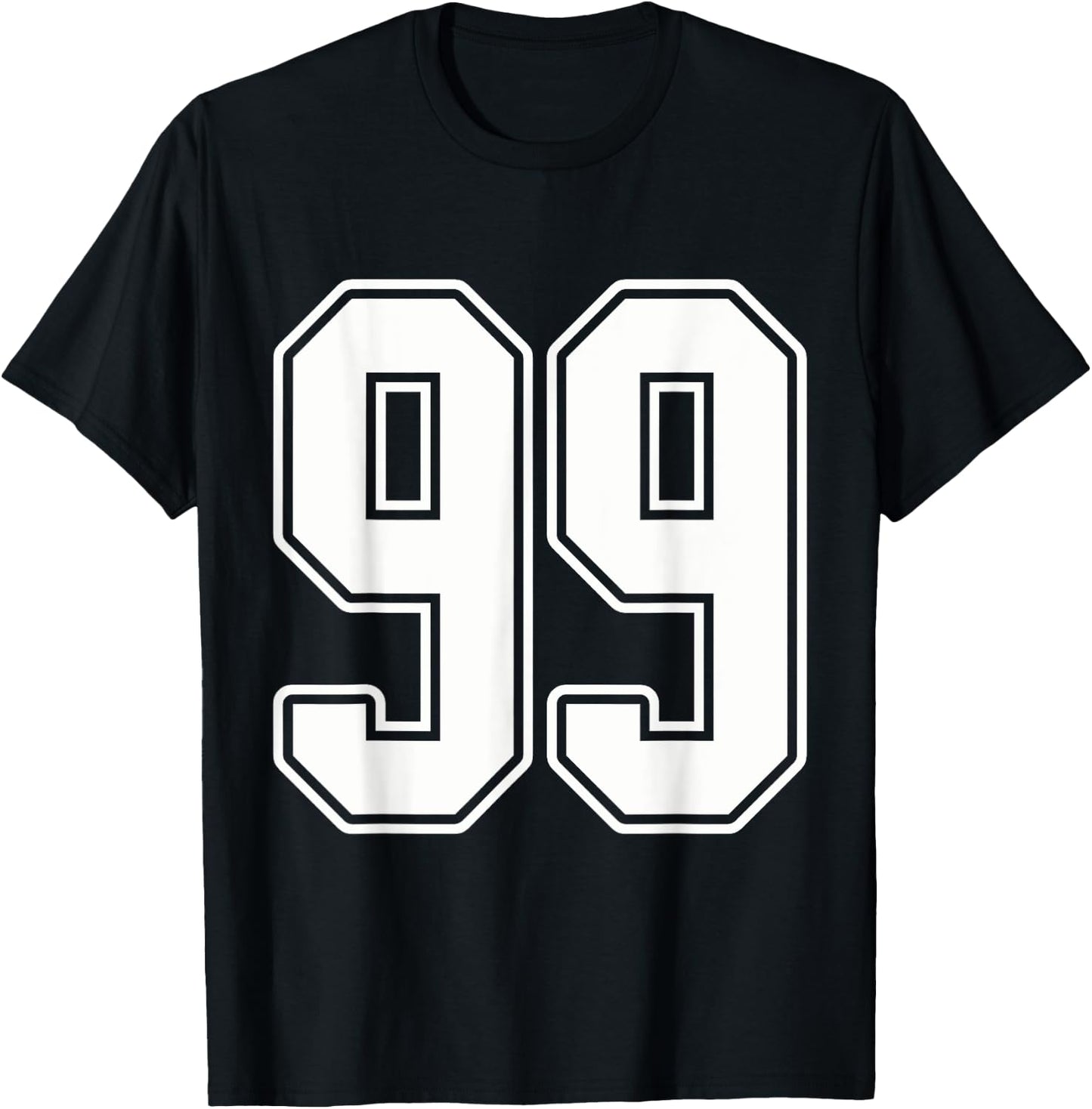 #99 White Outline Number 99 Sports Fan Jersey Style T-Shirt - T-Shirt | Black