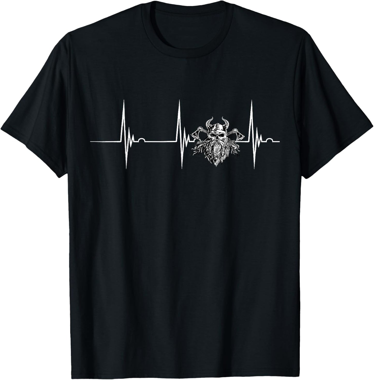 Valhalla Odin Heartbeat EKG Pulse Viking Warrior Pagan T-Shirt - T-Shirt | Black