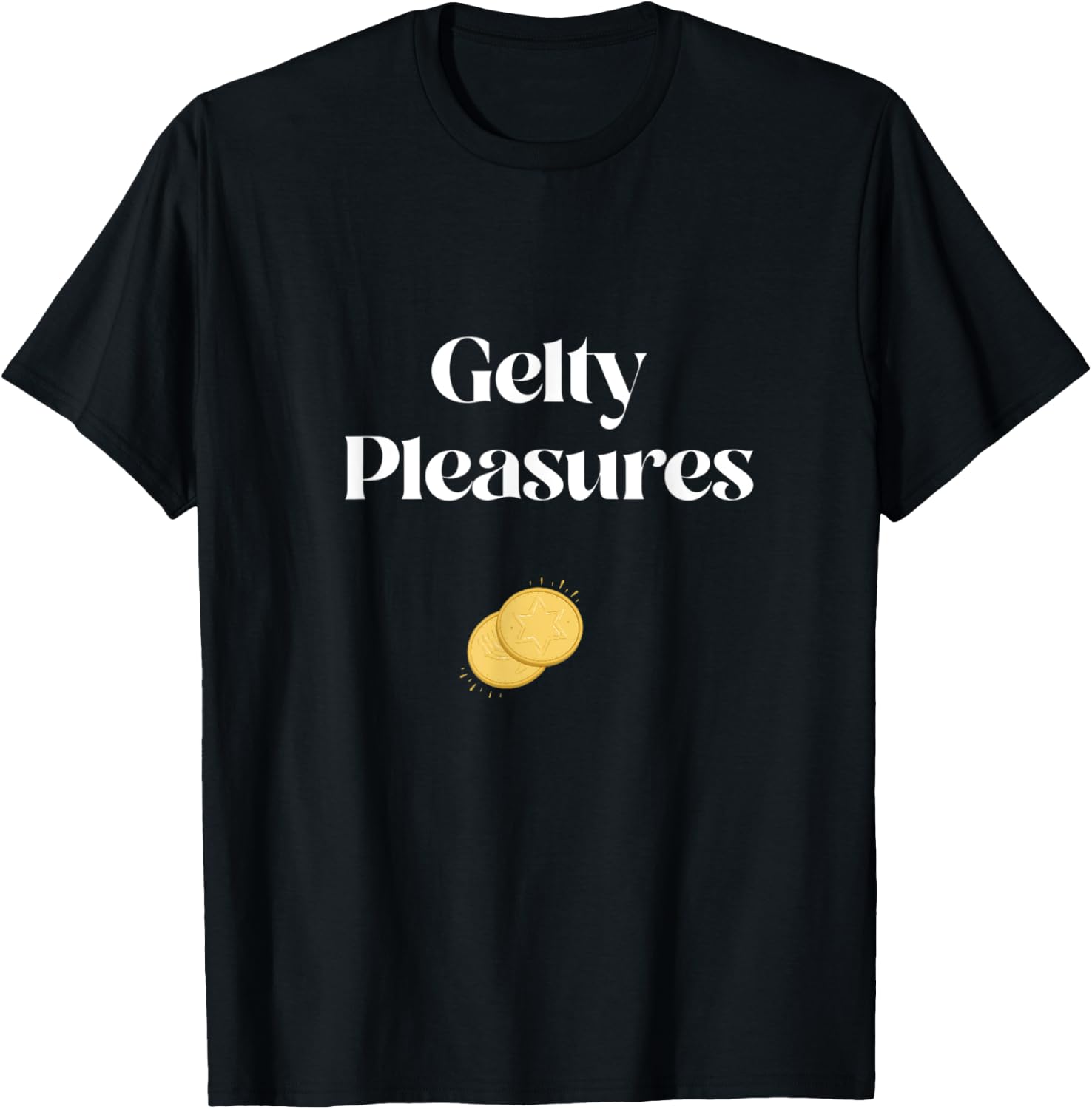 Gelty Pleasures Funny Hanukkah Channuka Gelt Dreidel Latke T-Shirt - T-Shirt | Black