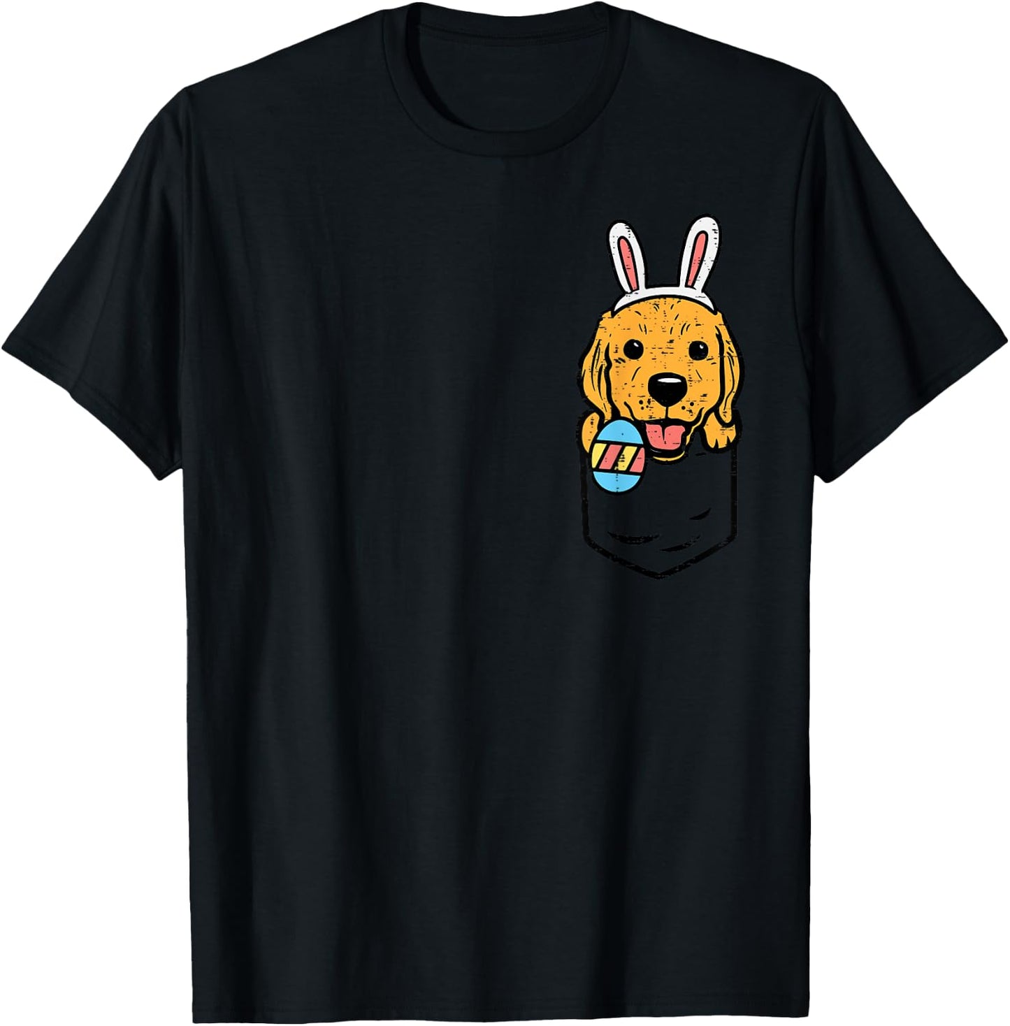 Pocket Golden Retriever Bunny Cute Easter Dog Men Women Kids T-Shirt - T-Shirt | Black
