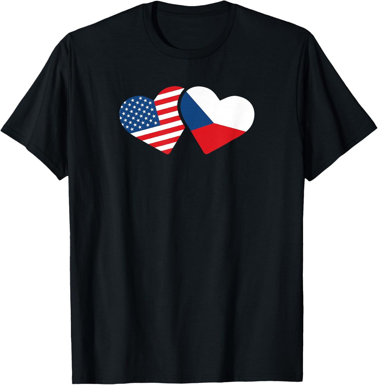 Czech Republic USA Flag T Shirt Heart Czech Americans Love T-Shirt - T-Shirt | Black