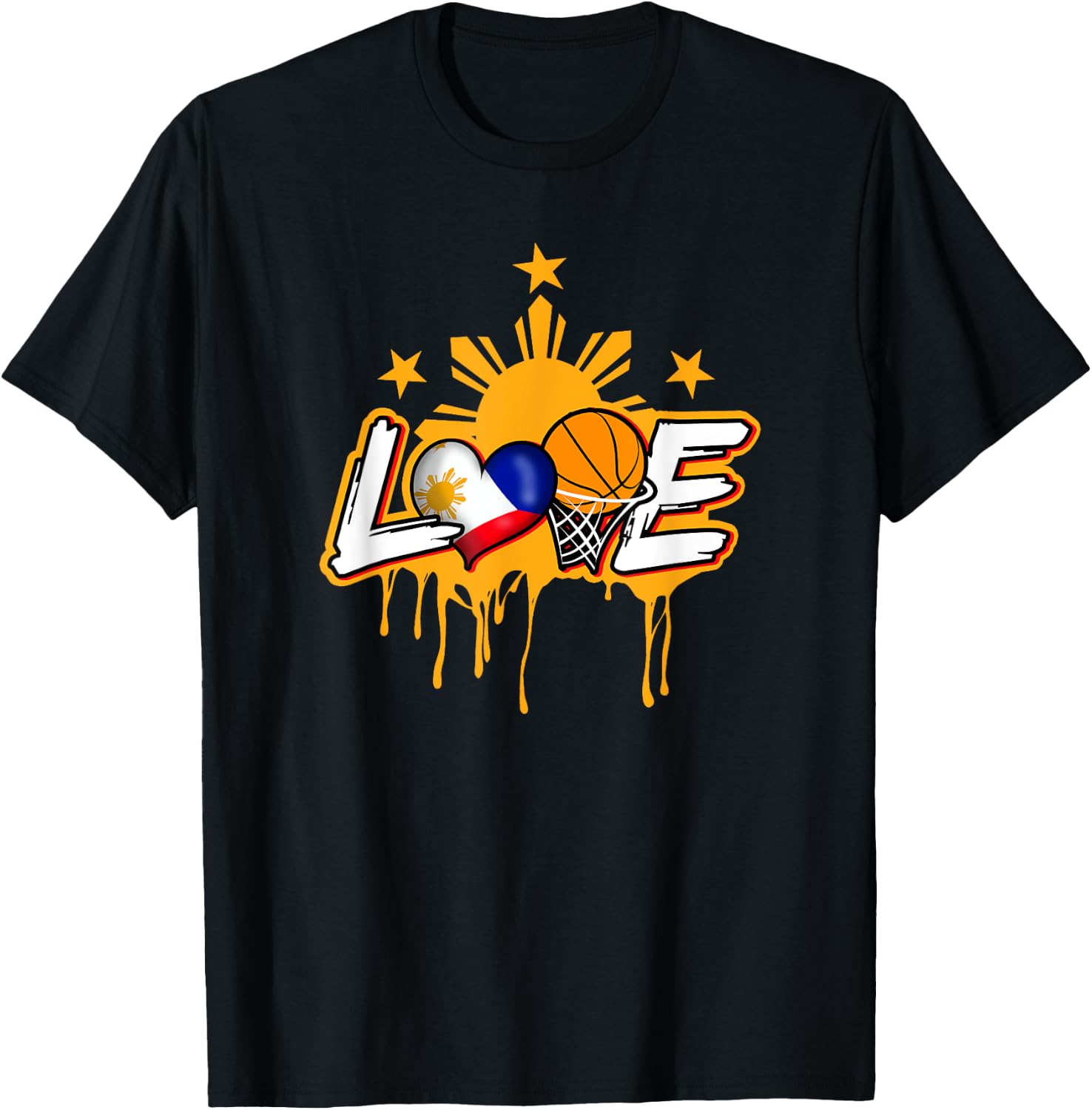Philippines Filipino Sport Basketball Basket Ball Flag Love T-Shirt - T-Shirt | Black