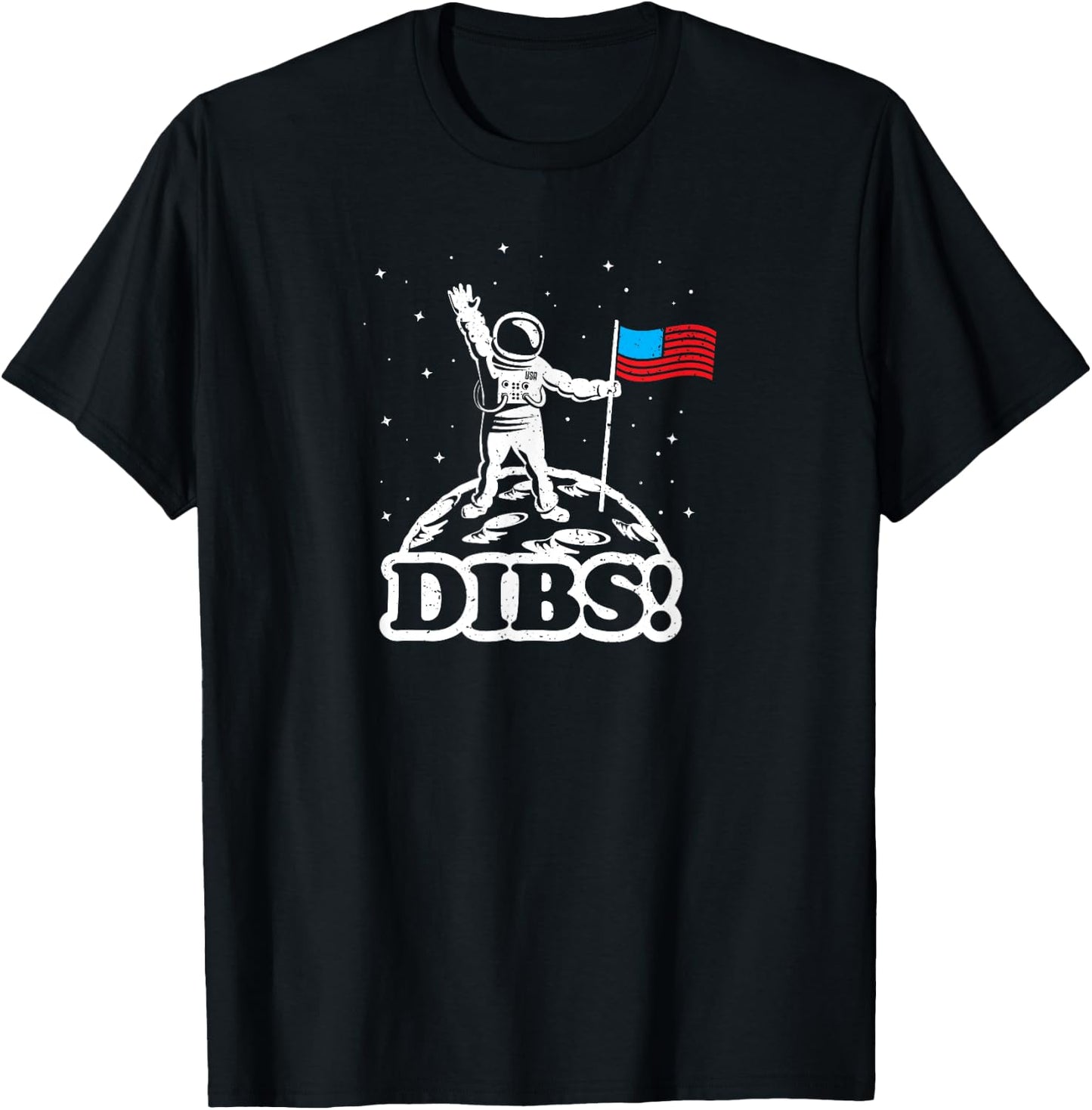 American Flag on Moon July 4th funny t shirt Astronaut space T-Shirt - T-Shirt | Black
