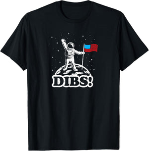 American Flag on Moon July 4th funny t shirt Astronaut space T-Shirt - T-Shirt | Black