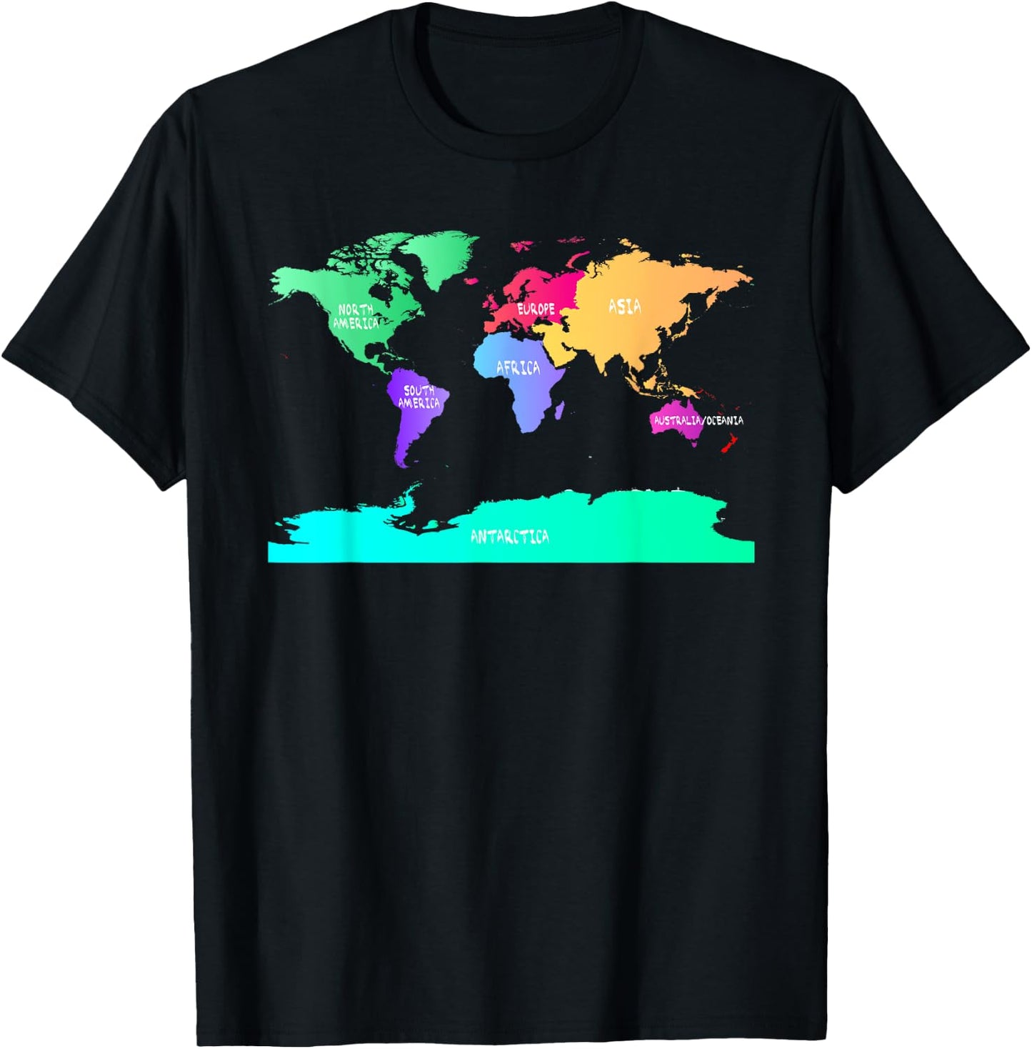 World Map of All Seven Continents T-Shirt - T-Shirt | Black