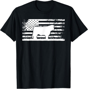 Hereford Rancher - American Flag for Hereford Cow Farmer T-Shirt - T-Shirt | Black