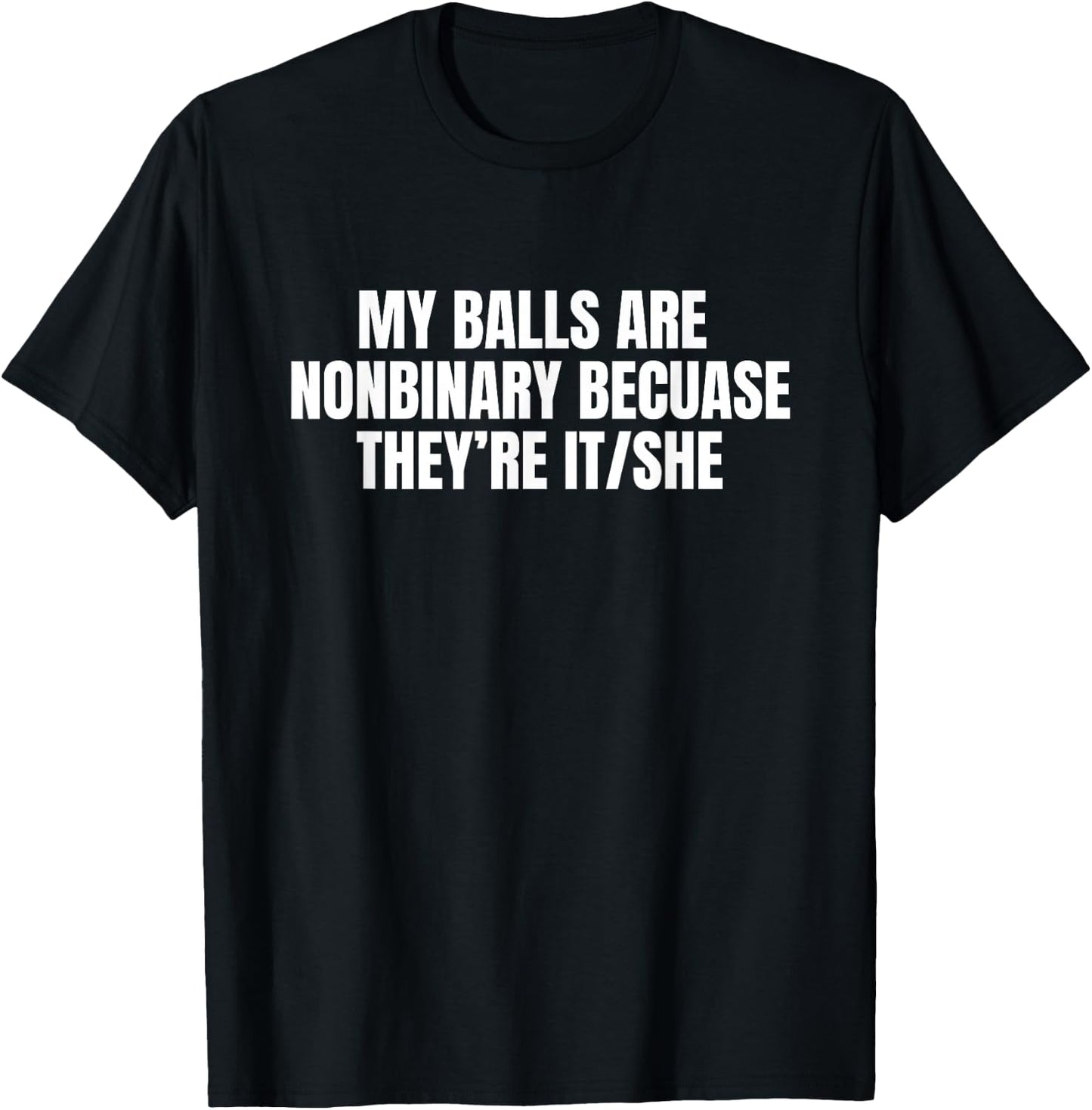 My Balls are Nonbinary Because They're It She Funny Meme Gag T-Shirt - T-Shirt | Black