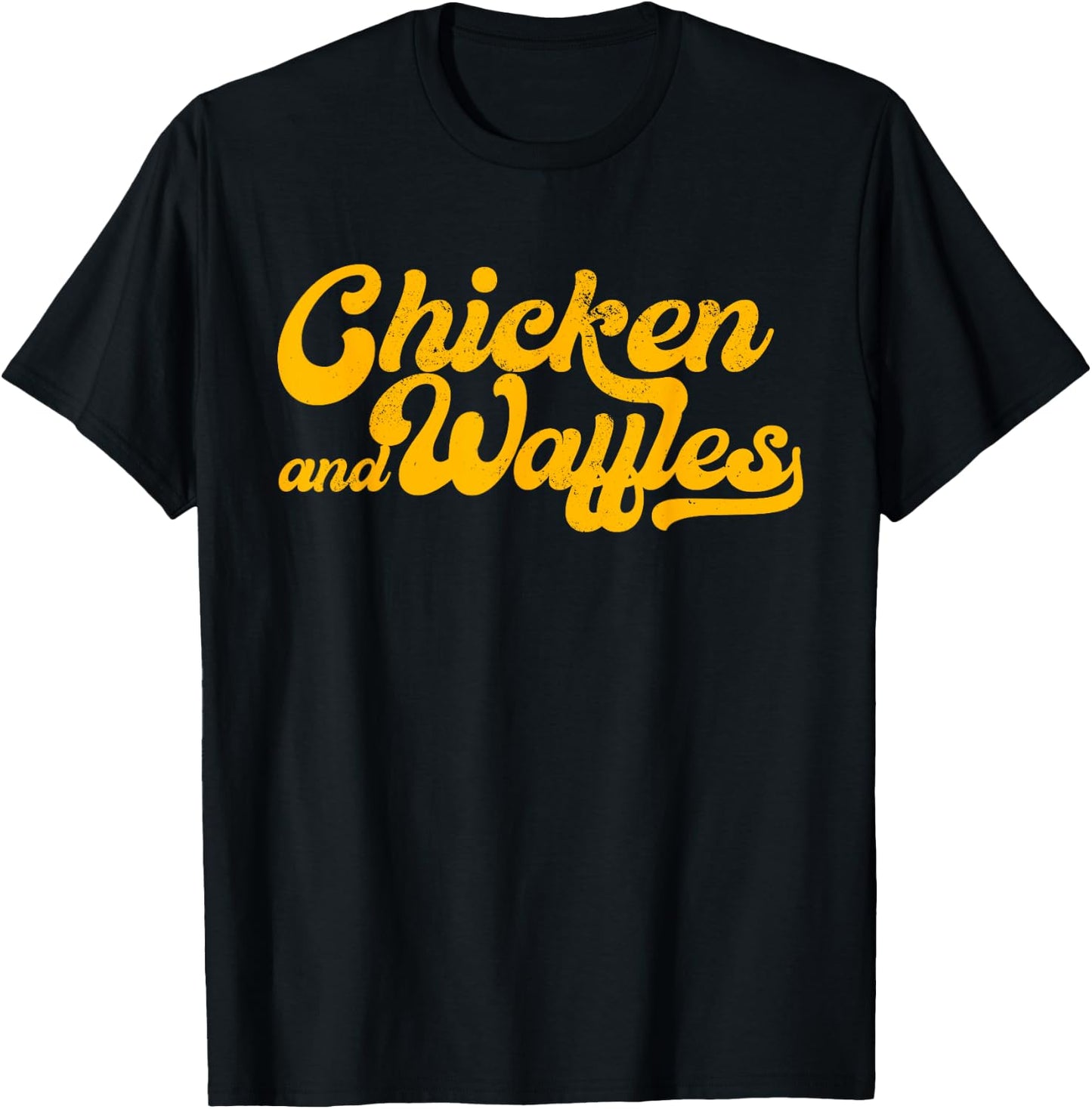 Chicken & Waffles, Funny Retro Baseball Style Foodie T-Shirt - T-Shirt | Black