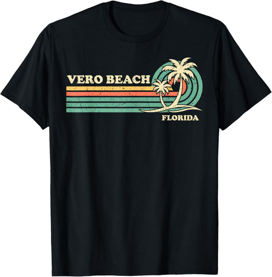 Vintage Retro Summer Vacation Florida Vero Beach Men Women Kids T-Shirt - T-Shirt | Black